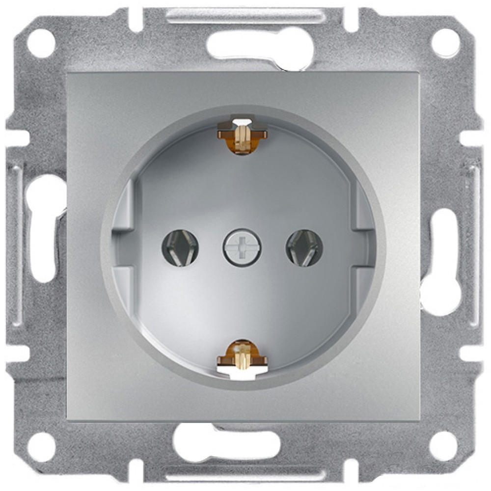 Розетка с заземлением и защитными шторками 16А Schneider Electric Asfora Алюминий EPH2900261